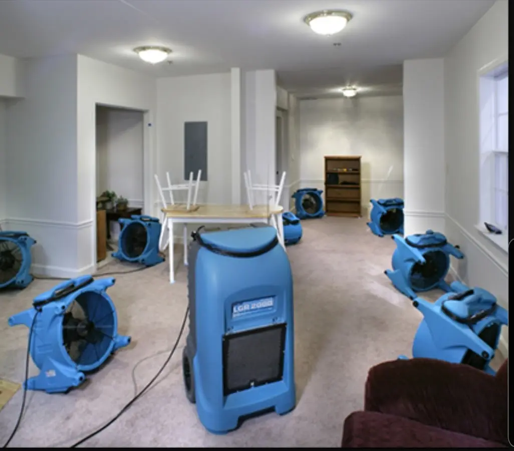 Air movers and dehumidifier setup for Water Damage Restoration in Grand Terrace
